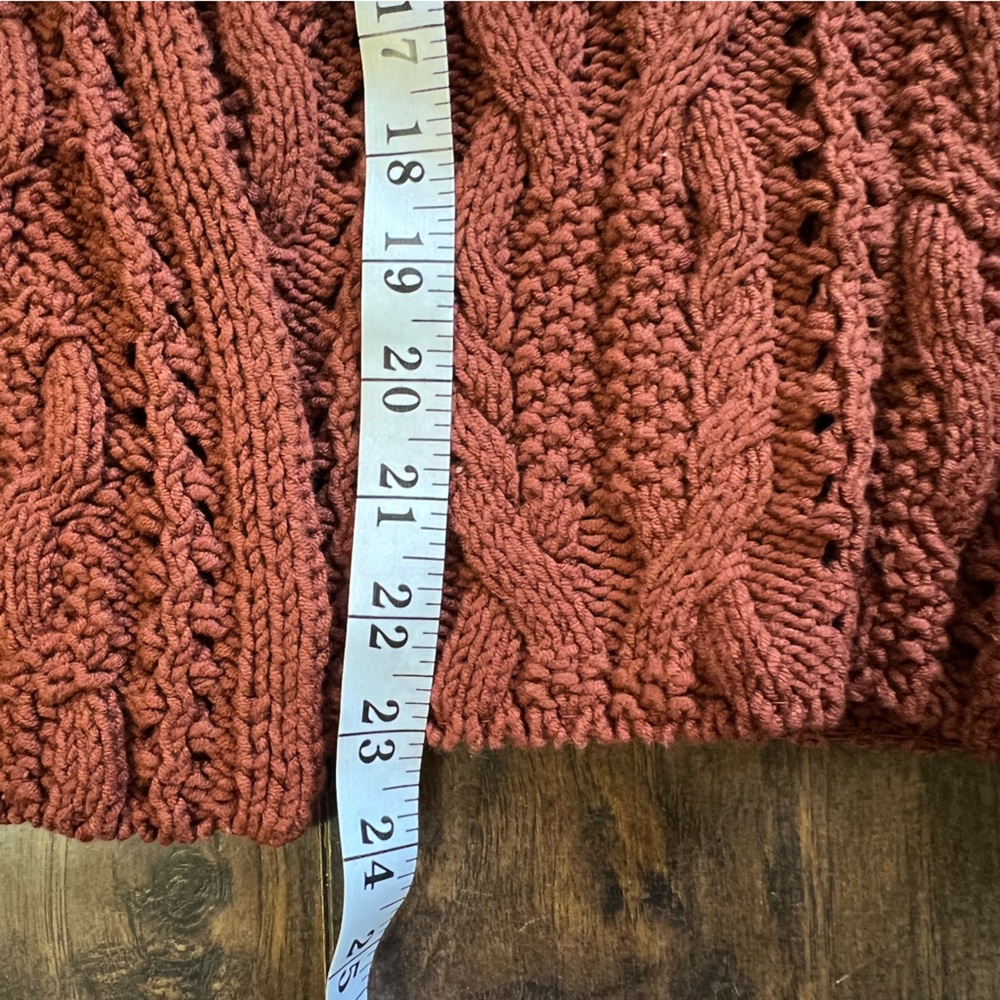 Universal Thread Rust Red Open Front Knit Ruffle Trim Cable Cardigan Size XS - Picture 9 of 9